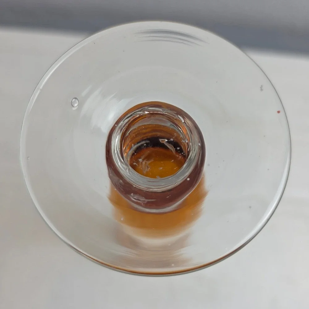 Vintage Amber Etched Glass Trumpet Bud‎ Vase Hand Blown Laurel Leaf Pedestal